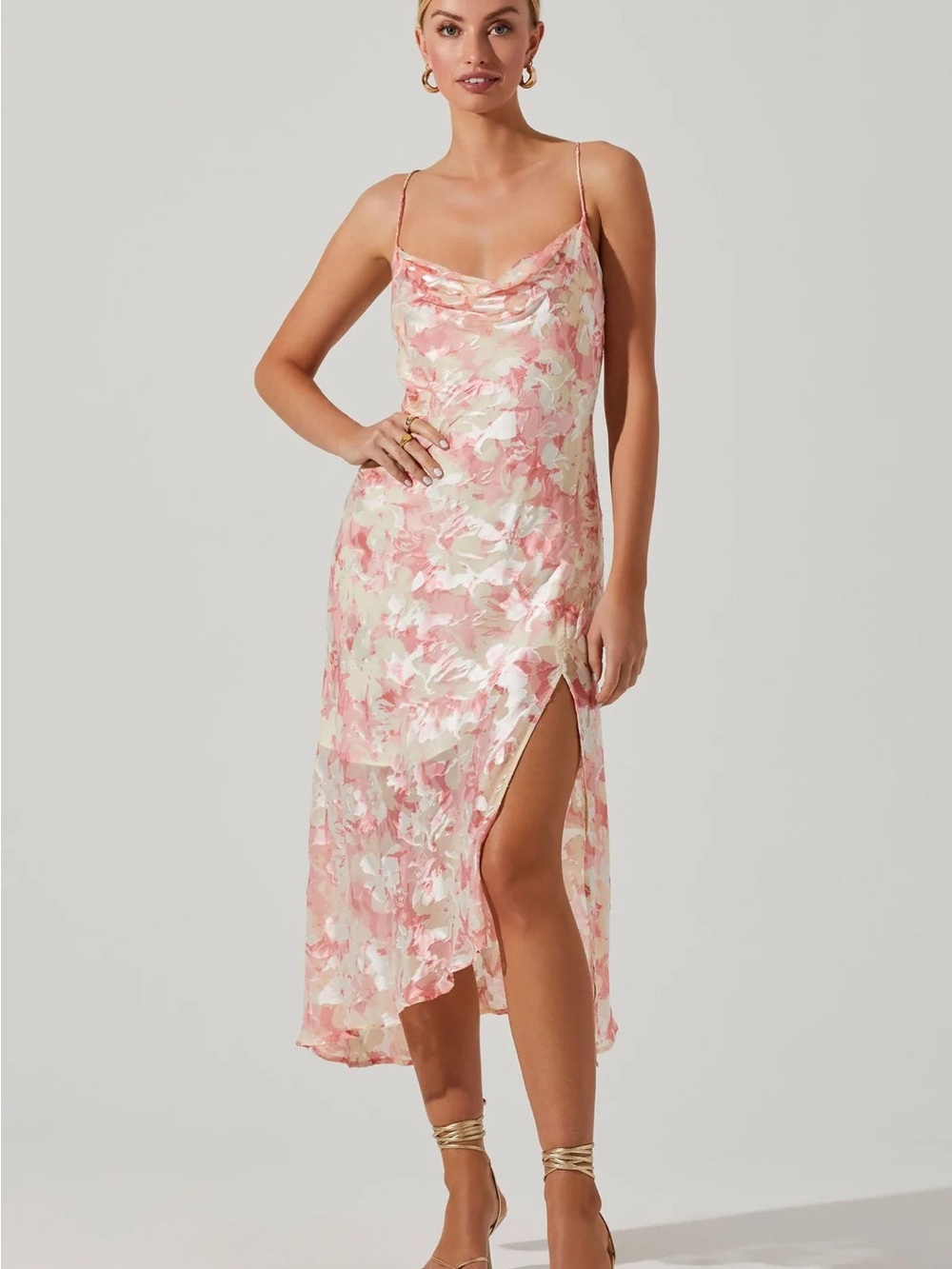 Astr Floral Pink and Cream Gaia maxi Slip Dress